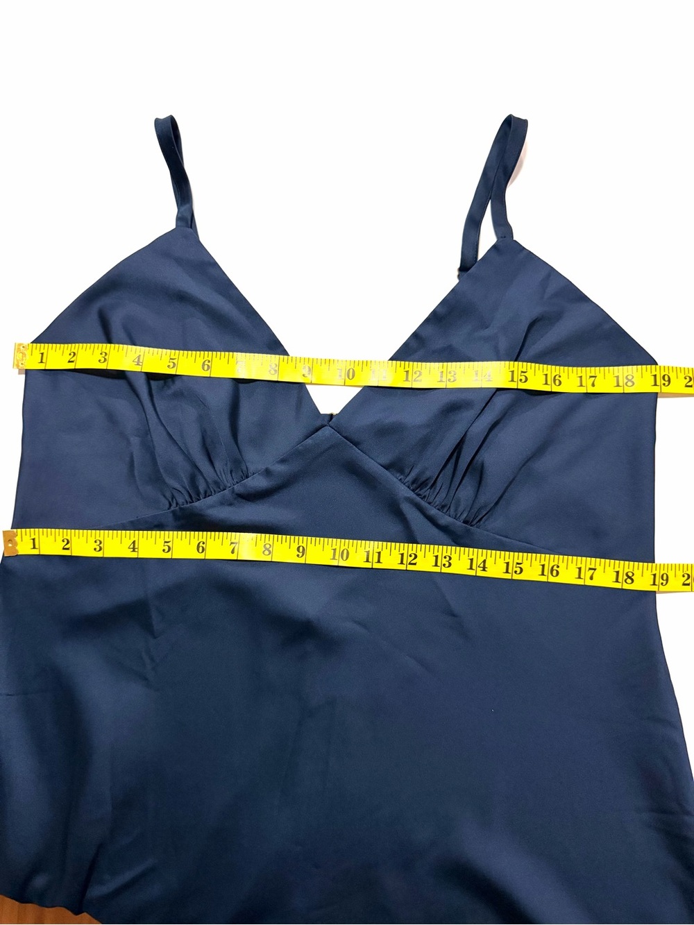 SOMA Navy Blue Stretch Luster Knit Night Gown Size XL Satin Spaghetti Straps - Picture 11 of 14